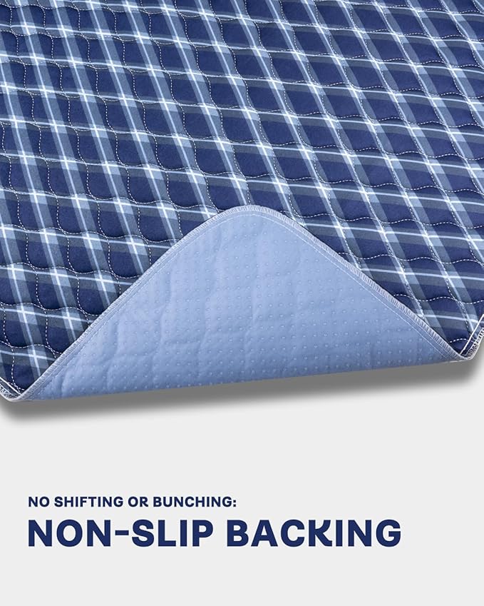 Non-Slip Bed Pads for Incontinence Washable (36" x 52"|2 Pack), Waterproof Bed Pads, Navy Blue Grid, Bed Wetting Pads for Bed, Sofa, Floor, Resuable Underpads for Adults, Seniors, Pet