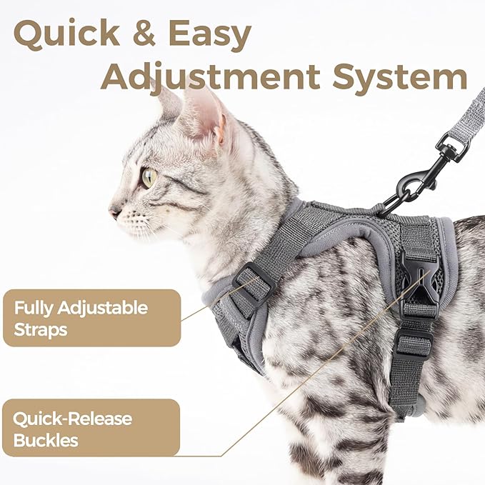 Cat Harness and Leash Set Escape Proof Tactical Extra Large Kitten Harness Emotional Support Cat Vest, Grey, XL