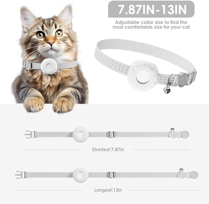 Cat Tracker, GPS Tracker Compatible with Apple Find My App(Only iOS), Waterproof Cat Trackers Collar with Bell and Safety Elastic Buckle, No Monthly Fee Pet Tracker, Up to 1-Year Battery, White
