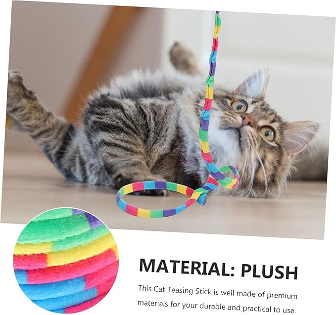 KABASI 3PCS Interactive Cat Rainbow Wand Toys, Colorful Cats String Toy Teaser Wand Sturdy Pole with Spring Balls for Kitten Cat Having Fun Exerciser Playing Indoor and Outdoor