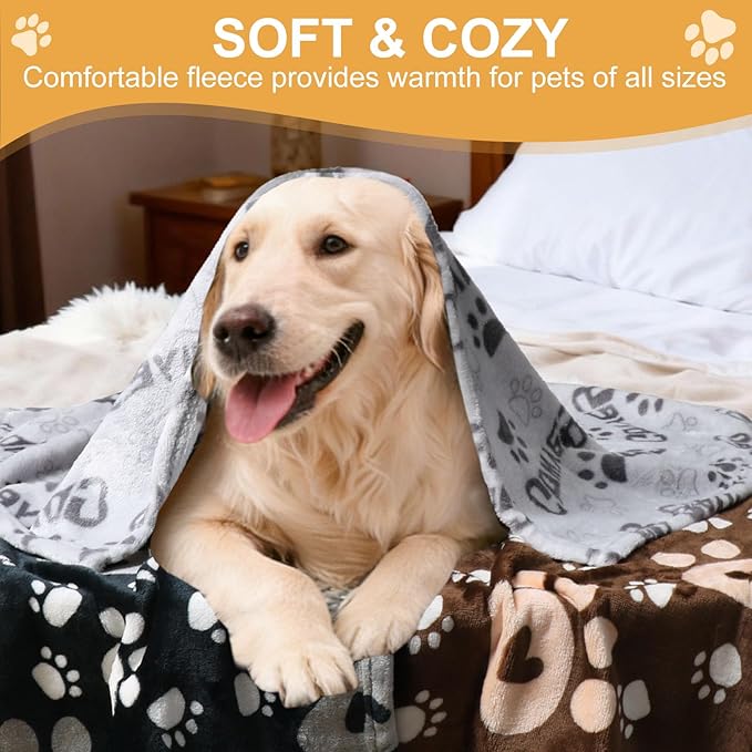 Dog Blankets 3 Pack for Large Medium Pet Cat, Soft Fuzzy Washable Blanket, 41 x 31 inch, Dog Blanket for Dogs Kennels & Beds, Sofas, Furniture, Gifts Puppy Essentials, Black/Brown/Gray