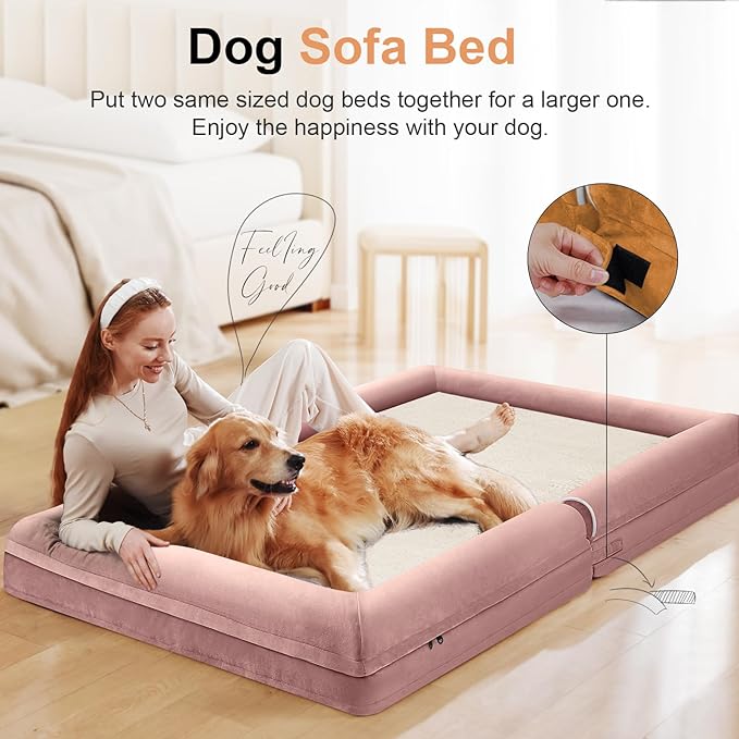 Large Dog Bed Orthopedic Washable: Extra Large Sized Beds for Jumbo Dogs Egg Crate Foam Sofa Couch Waterproof Removable Cover - Pink