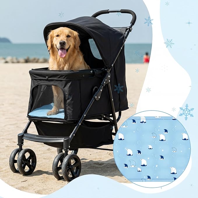 Nuanchu Dog Stroller Cooling Mat Waterproof Outdoor Pet Cooling Mat Washable Summer Cat Sleeping Blanket for Pet Stroller(23.62 x 35.43 Inches,Sky Blue Bear)