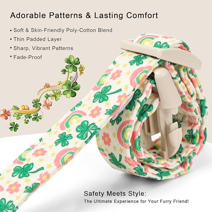 St. Patrick's Day Dog Collar for Large Dogs - Cute Shamrock & Rainbow Print Dog Collars, Irish Green Party Puppy Collar, Lightweight Adjustable St. Patricks Day Pet Collars XL