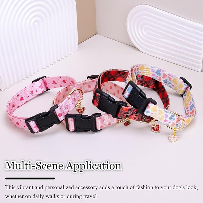 Love Pattern Dog Collar with Buckle Adjustable Safety Nylon Collars for Small Medium Large Dogs, Cute Stylish Girl Boy Christmas Dog Collar(Red Heart,XL)