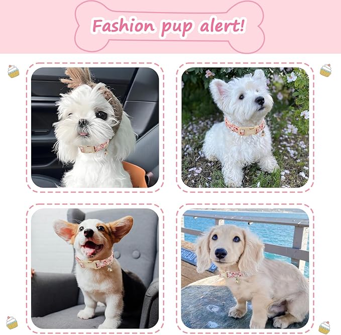 Halloween Dog Collar, Fall Dog Collars for Large Dogs, Cute Pink Puppy Collar with Adorable Ghost & Pumpkin Design, Soft Cotton Large Dog Collars Girl Boy Dog Collar-L