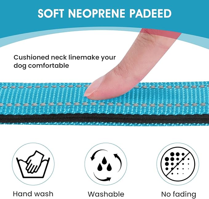 Reflective Dog Collar Padded with Soft Neoprene Breathable Quick Release Basic Dog Collars for Large Dogs Sky Blue Boy