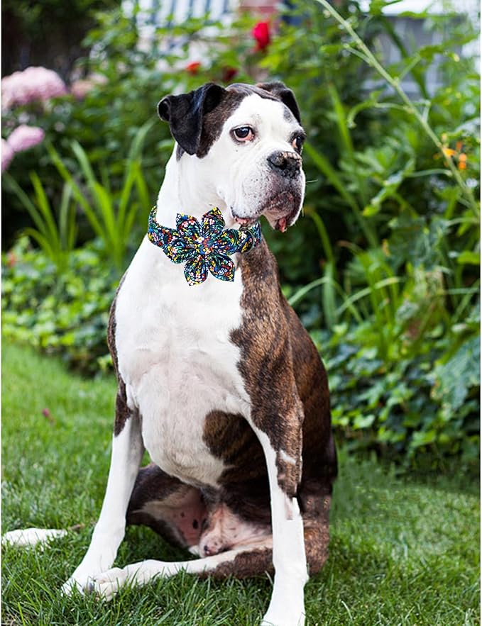 Lionheart glory Dog Collar Darkblue Flower Dog Bow Collars Floral Dog Collar with Flower Male or Female Spring Fall Pet Gift Durable Adjustable Dog Collar for Large Dogs