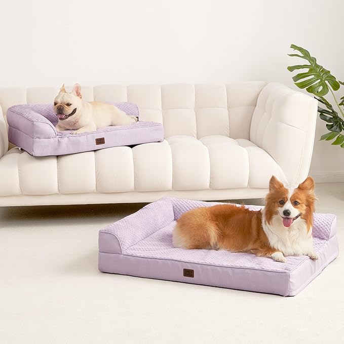 EHEYCIGA Orthopedic Dog Bed Medium Size Dogs, Memory Foam Dog Bed with Washable Removable Cover, Waterproof Pet Sofa Couch for Crate with Nonskid Bottom, 30x20x6, Lilac
