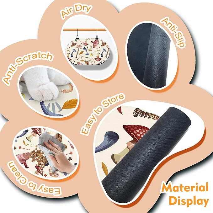 Large Pet Feeding Mat – 28''x17'' Absorbent Dog Mat for Food and Water, Easy Clean Cat Dog Water Bowl Mat, Non-Slip Pet Water Mat Protect Floor, Fit with Automatic Feeders and Double-Bowl, Mushroom