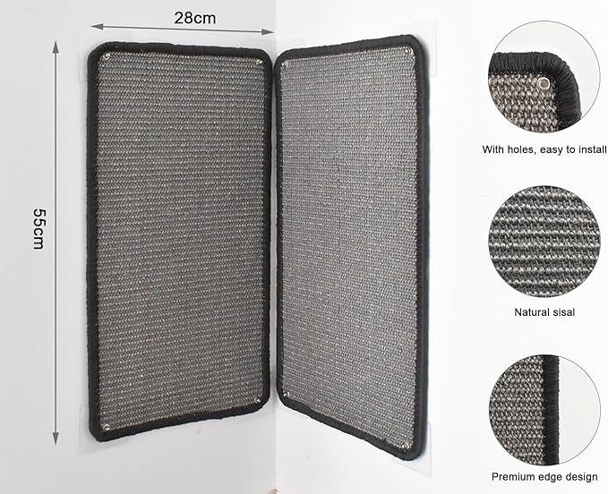 Self Adhesive Cat Scratching Mat,Wall Scratcher,Scratch Mat Cat Scratching Pad for Indoor Cats (Grey-2 Pack)