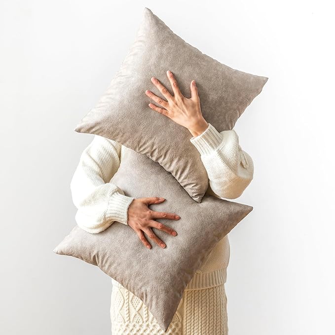 Oversized Vintage Decorative Pillow Covers, Pack of 2 Soft Rustic Abrasion Leather Throw Pillow Covers, for Home Decor Outdoor Waterproof Pet Hair Resistant Cushion Cover 26x26 inch Grey