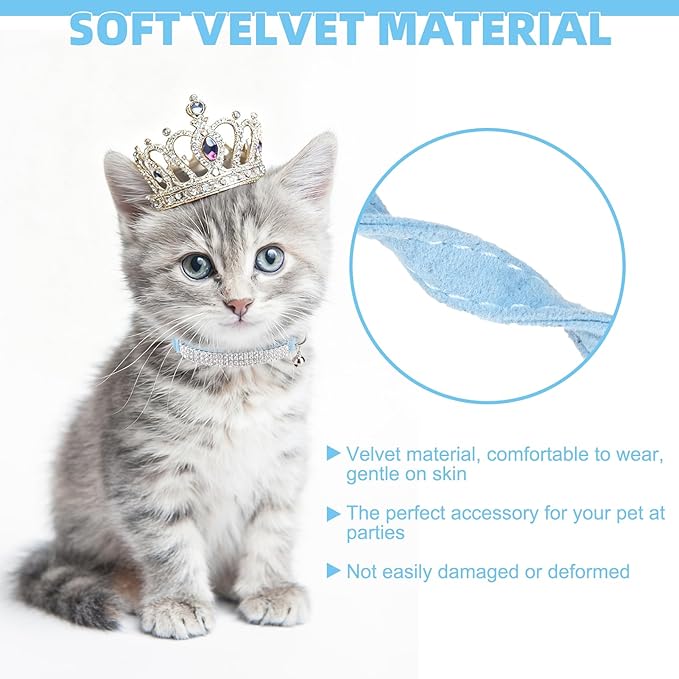 EXPAWLORER Soft Velvet Safe Cat Collars for Girl Cats - Rhinestones Bling Diamante Adjustable Collars Breakaway- Chirstmas Cat Clollar Gifts with Bells for Boy Cats Kitty and Small Dogs