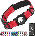 Joytale Airtag Dog Collar, Reflective Pet Collar with Waterproof AirTag Holder, Dual D-Rings, Soft Padded Adjustable for Small Dogs, Red, S
