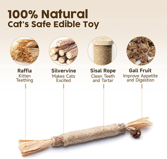 Potaroma 3 Pack Natural Silvervine Sticks Cat Toys, Catmint Silvervine Blend Sticks, Catnip Kittens Chew Toys Teeth Cleaning, Matatabi Dental Care Cat Treat Edible Kitty Lick Toys, Package May Vary