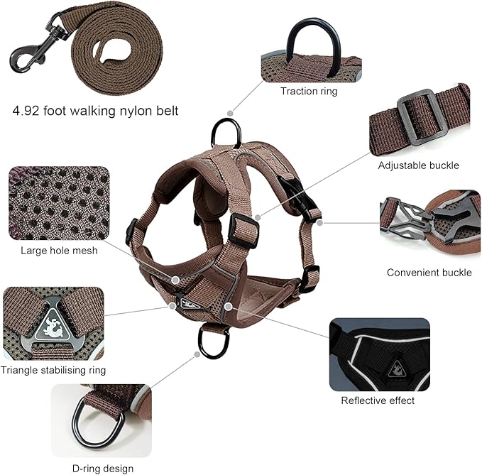 Escape Proof Cat Harness and Leash Set for All Types of Cats - Adjustable Reflective Soft Mesh Vest with 4 Buckles, Breathable Walking Harness for Kittens to XL Cats
