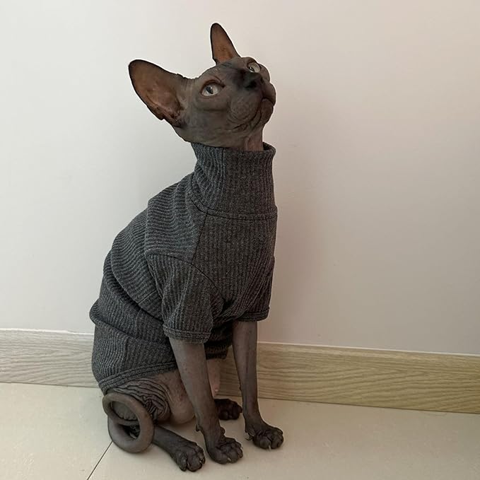Kitipcoo Shirt Cotton Turtleneck Sweater for Sphynx Cat, Large, Deep Grey