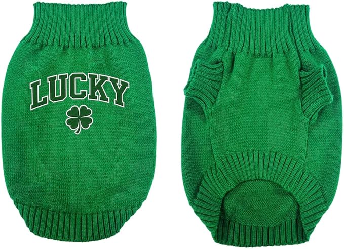 Personalized Dog Sweater, Custom Knit Sweater with Clover Embroidery, St. Patrick's Day Design for Dogs, Ideal Gift for Dog Owners, Pet Apparel Gift#3