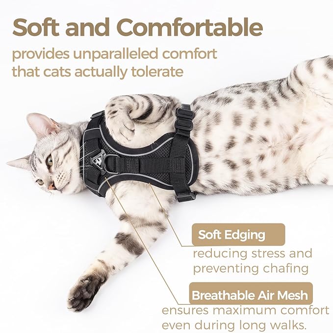Cat Harness and Leash Set Escape Proof Tactical Extra Large Kitten Harness Emotional Support Cat Vest, Black, XL