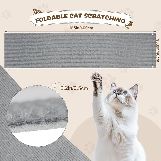 Eunice Cat Scratching Mat, Self-Adhesive Cat Scratch Carpet, Trimmable Replacement Carpet Pad for Tree Wall Cat Scratching Post DIY Couch Protector (Dark Gray, 15.8'' x 158'')