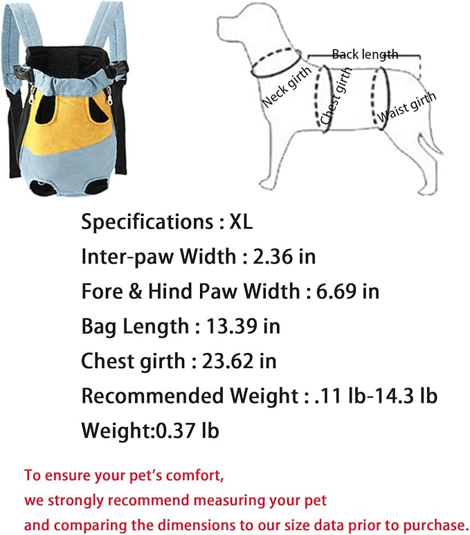 Lightweight Pet Backpack Carrier for Small Dogs & Cats - Easy-Fit Adjustable Straps, Basic Legs-Out Design, Durable for Daily Use (Fits Pets Under 15lb) (Yellow-Blue Color-Blocked, X-Large)