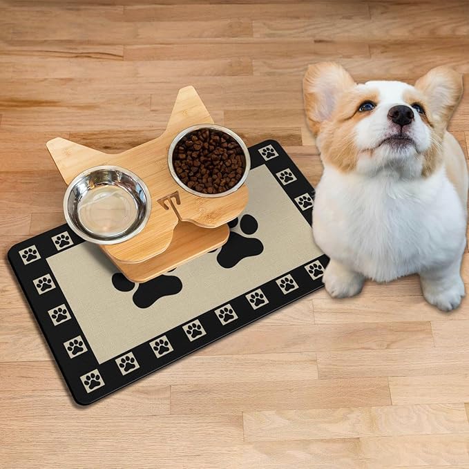 Absorbent Pet Dog Bowl Mat for Food and Water, Pet Cat Food Feeding Mat with Non Slip Rubber Backing, Dog Food Mats for Floors Waterproof, 16"x24"