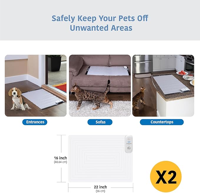 SVD.PET (2-Pack Pet Training Mat with Tester, Pet Shock Pad, Dogs & Cats Electronic Repellent mat for Indoor, 3 Training Modes, 5 Levels, Pet Safe Mode (White controler 22" X 16")