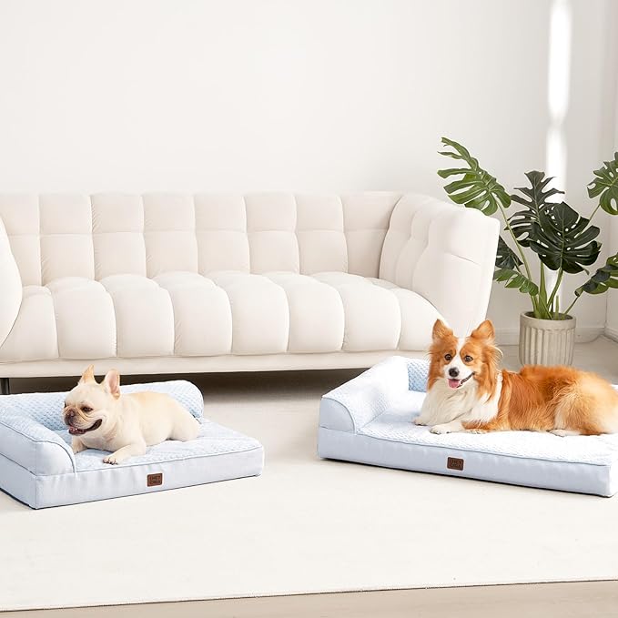 EHEYCIGA Large Dog Bed Memory Foam for Crate, Orthopedic Dog Bed Large Size Dogs with Washable Removable Cover, Waterproof Pet Sofa Couch with Nonskid Bottom, 35x22x6, Washblue