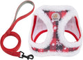 Hipubby Christmas Dog Harness and Leash Set, No Pull Soft Mesh Puppy Harness for Small Medium Dogs, Cats - Step in Reflective Vest Harness for Walking, Training - Plush Red, L