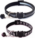 Black Reflective Cat Collar with Bells, [2 Pack] Break Away Kitten Collar with Bells, Breakaway Cat Collar for Boy Cats Kitty