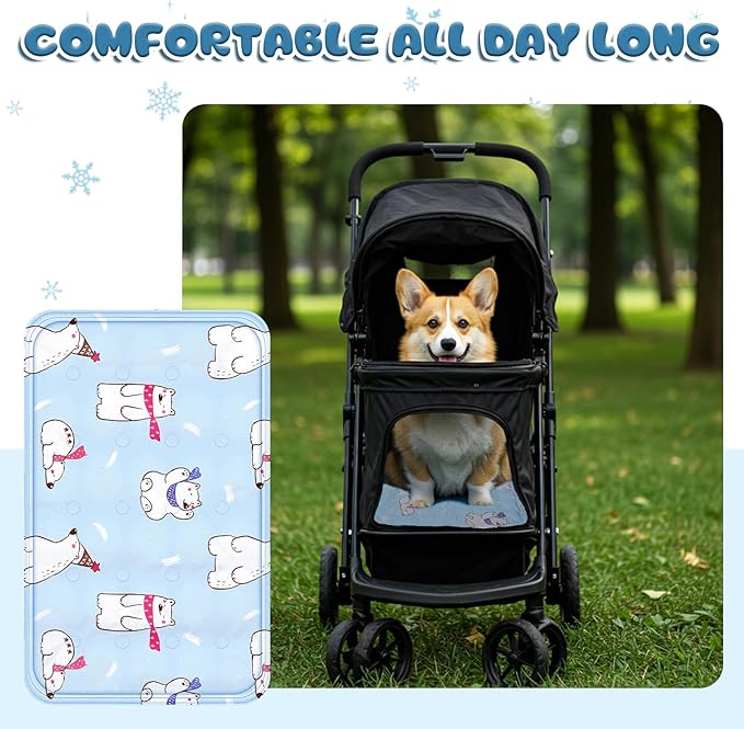 Nuanchu Dog Stroller Cooling Mat Waterproof Outdoor Pet Cooling Mat Washable Summer Cat Sleeping Blanket for Pet Stroller(11.81 x 19.69 Inches,Colorful Bear)