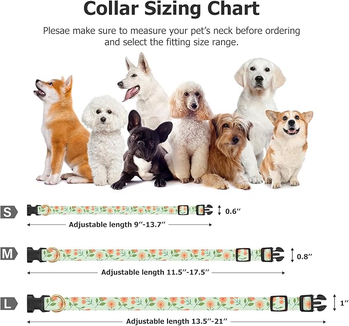 Cotton Handmade Dog Collar Cute and Distinctive Patterns Green Sunflower with Pendant for Girl Boy Dogs Collars L
