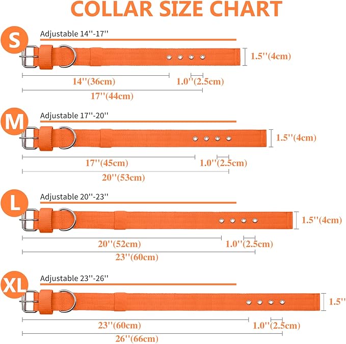 Heavy Duty Tactical Dog Collar - 1.5" Width Military Durable Thick Nylon with Adjustable Metal D Ring & Buckle Working Training K9 Collar for Medium Large Dogs (L(20"-23"), Orange)