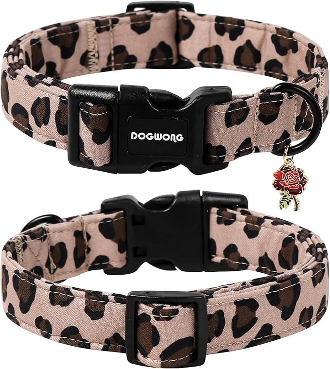 DOGWONG Fall Leopard Dog Collar- Cute Classic Animal Dog Collars Adjustable Girl Dog Collar for Small Medium Large Dogs L