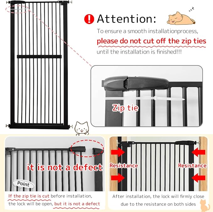 Lumizone Extra Tall Cat Gate 61.02" High Pressure Mounted Extra Wide 46.65"-50.78" (17Sizes) 1.37" Gap No Drilling Auto-Close Tall Pet Gate for Dogs (Black, 46.65"-50.78" W)