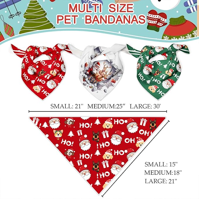 Christmas Dog Bandanas Santa Claus Dogs Scarf for Boy and Girl,Reflective Dog Bandana for Night Safety,Adjustable Cat Dogs Triangle Pet Scarves for Small Dogs,Red,S