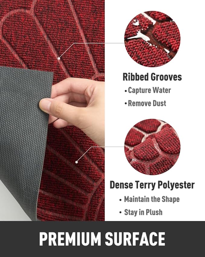 tchdio Door Mat Outdoor Indoor Entrance Doormat-Semicircular Durable Rubber Non Slip Front Door Mat for Outside Inside Entry Entryway Dirt Trapper WelcomeMat for Muddy Paws and Shoes-Red 24”x36”