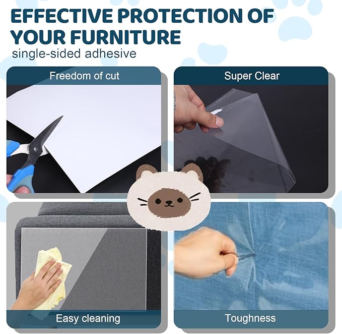 Cat Scratch Furniture Protector, Cat Scratching Mat, Trimmable Self-Adhesive Cats Claws Scratch Pads, DIY Carpet Mat Replacement for Cats Tree, Cats Wall Shelves (Transparent, 17x11.8in-10pcs)