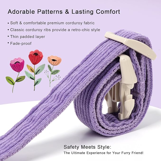 Cute Corduroy Dog Collar - Lavender Adjustable Dog Collars for Small Dogs 10-25lbs, Fade-Proof with Secure Snap & Little Charm, Christmas Birthday Gift, S