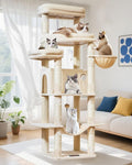 Taoqimiao 71 Inches Cat Tree for Large Cats 20lbs+, 3 Giant Perches, Multi-Level Cat Tree Tower, Widened Cat Condo with 9 Scratching Posts, Luxurious Hammcock & Basket, Beige, MS034M