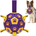 QDAN Dog Ropes Toys, Soccer Ball with Straps, Interactive Dog Toys for Tug of War, Dog Water Toy, Durable Balls for Medium Large Dogs（8 Inch）