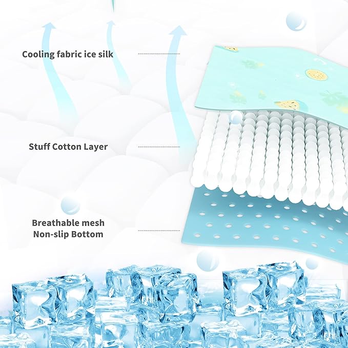 NWK Pack of 4 Pet Cooling Mat - Ice Silk Cooling Mat for Dogs & Cats Portable & Washable Pet Cooling Blanket, Car Seats, Beds for Summer (4pcs, Green Fruit, 20’’ X 16’’ X 0.3)
