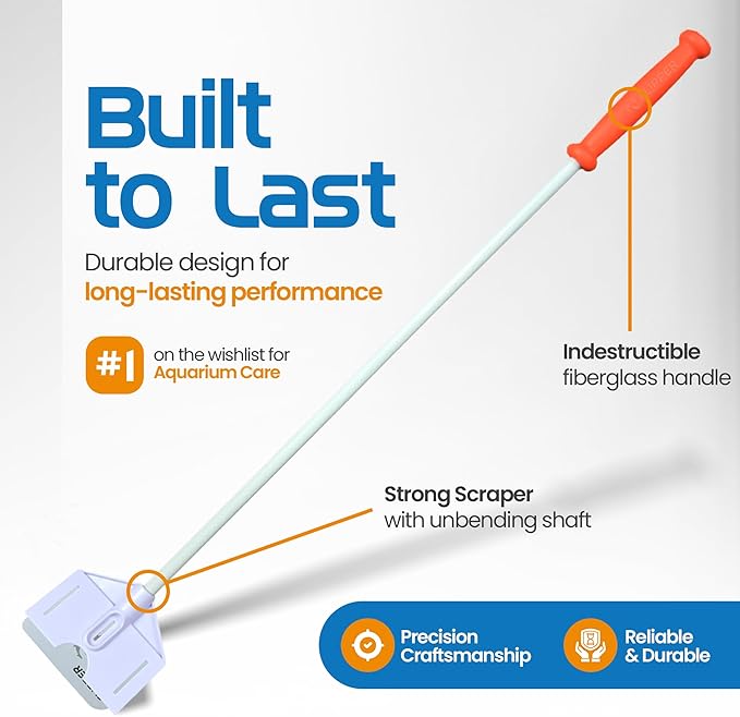 FLIPPER Platinum Hand Algae Scraper – Aquarium Glass and Acrylic Cleaner with Precision Scraper Design, Fish Tank Cleaning Tool for Freshwater & Saltwater Aquariums (28” Rigid Shaft)