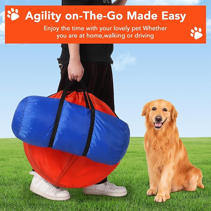 Garvee Dog Agile Training Equipment Set Outdoor Indoor,70" Tunnel + Tire Jump + Hurdle Jump, Weave Poles, Pause Box, 2 Toy Balls, 1 Whistle, Carry Bag, Premium Dog Obstacle Course Kit