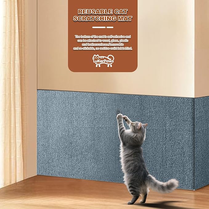 Cat Scratch Mat, Self-Adhesive Trimmable cat Scratch Furniture Protector for Couch, cat Scratch pad，cat Tree，DIY Climbing Carpet for Cat Tower Replacement Pads (Black, 39.4" x 15.8")