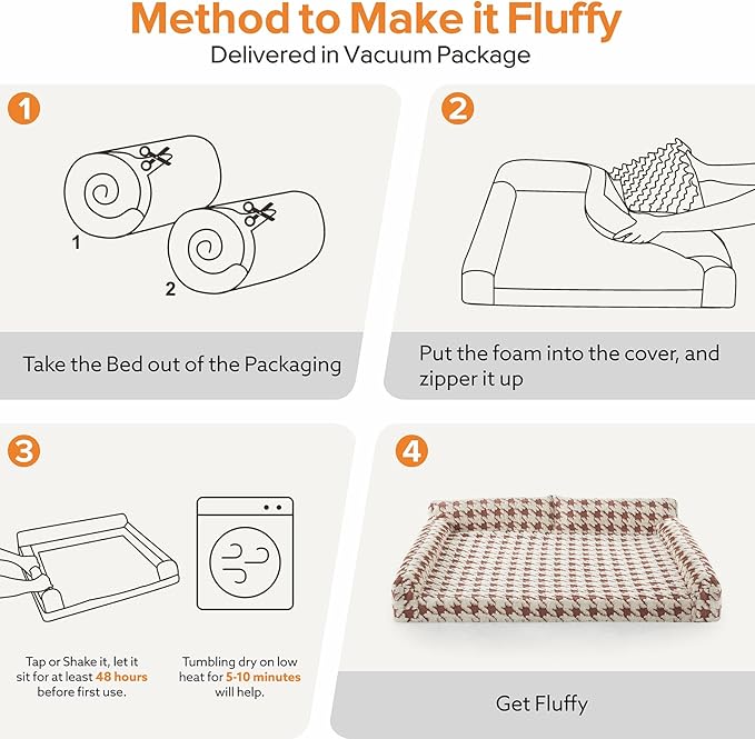 FURTIME Orthopedic Dog Beds Large Sized Dog, XXL Washable Memory Foam Pet Couch Bed with Removable Washable Cover, Non-Slip Bottom with Bolster Sides, Brown