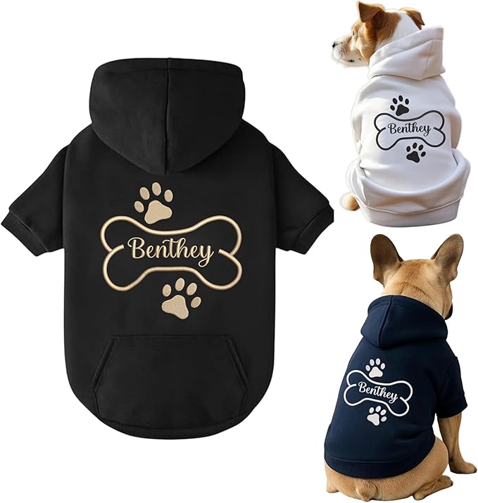 Personalized Name Dog Hoodie, Embroidered Hoodies Pets Name, Custom Pet Memorial, Bright Puppy Sweatshirt, Customized Pet Clothes Warm Winter Outfit for Dogs, Gift for Dog Lovers Style 3