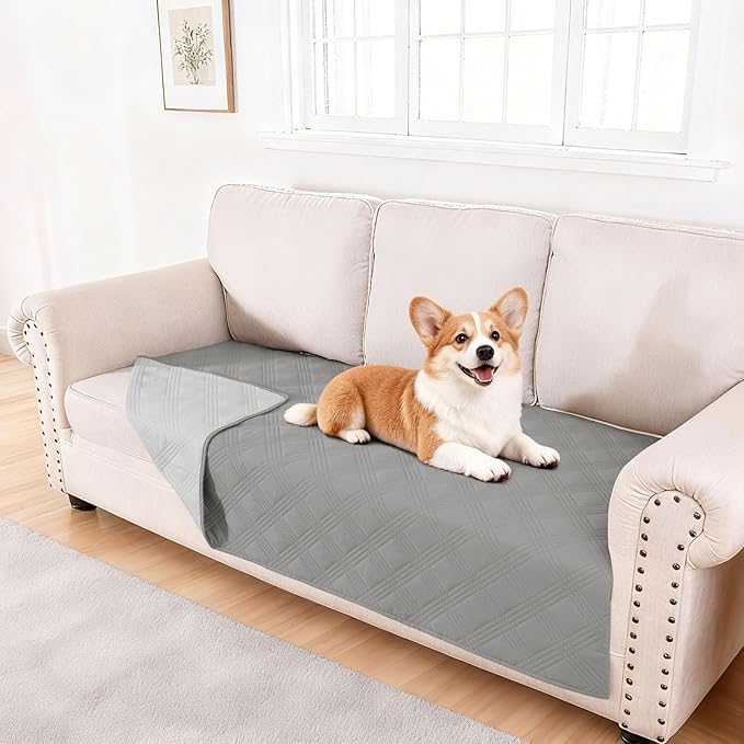 hyha Waterproof Dog Blanket, Reversible Pet Bed Blanket, Soft Sofa Couch Cover for Dogs Washable, Waterproof Pet Couch Covers for Sofa Puppy Cats Furniture Protector(40"x80", Grey/Light Grey)