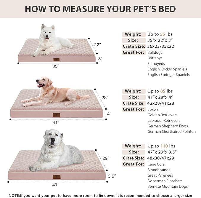 WNPETHOME Orthopedic XXL Dog Beds Large Sized Dog, Waterproof Extra Large Dogs Bed with Removable Washable Cover, Multi-Needle Quilting Dogs Crate Bed