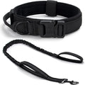 Tactical Dog Collar Set, Adjustable Military Training Nylon Dog Collar with Control Handle and Heavy Quick-Release Metal Buckle for Small Medium Large Dogs, Black Set M
